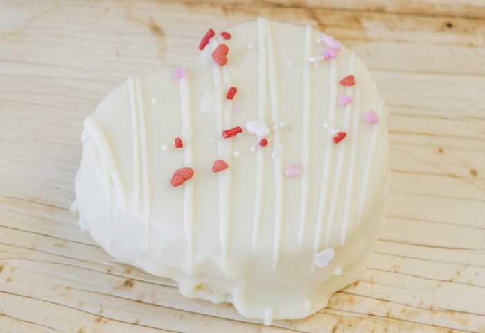 STRAWBERRY FILLED VANILLA PROTEIN HEART CAKE